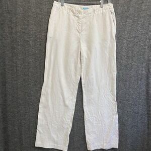 J McLaughlin Linen Pants Womens 10 White Straight Lagenlook Coastal Old Money‎